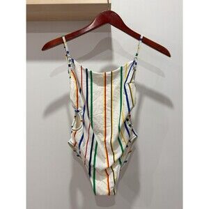 NWOT Derek Lam 10 Crosby Womens M Rainbow Stripe Side Cut Out OnePiece Swim Suit